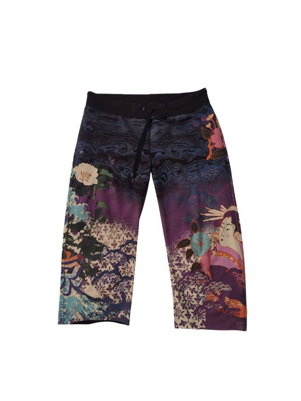 Vintage Y2k Lucky Brand Crop Pants L Geisha Print Wide Leg Lounge Pant